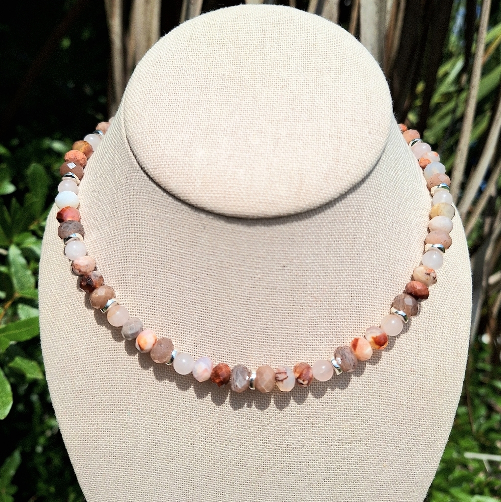 'Flora' Cherry Blossom Agate, Moonstone, Aventurine Gemstone Necklace
